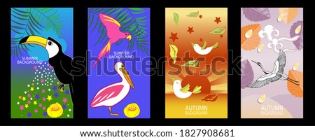 Designs templates of summer and autumn background. Seasons poster, flyer, invitation, card. Vector Illustration