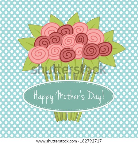 Bouquet of roses on a seamless polka dot background with area for copy space, for mothers day or scrapbooking 