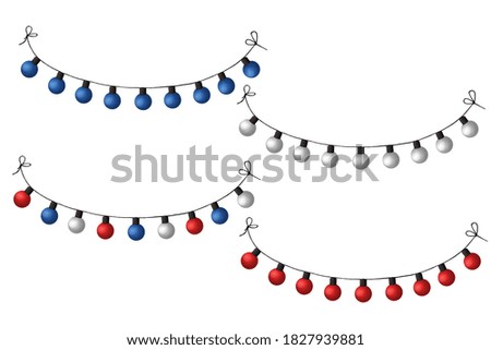Festival light- bulbs garland red- blue- white.  Individual elements on white background 