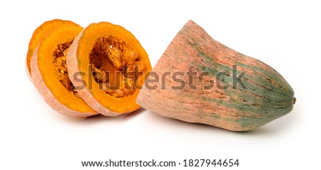 Sliced pumpkin isolated on white background.
