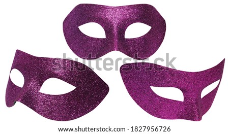 Purple carnival mask set, isolated with white background, clipping path. 
Party mask.