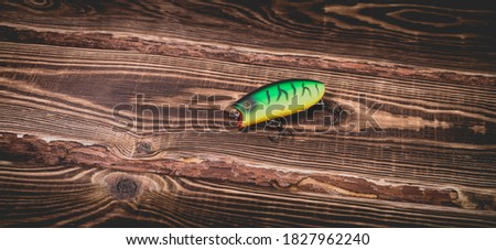 Studio photo of one wobbler on a wooden background. Photo with vignetting