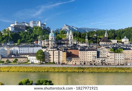 Salzburg skyline with Festung Hohensalzburg herriage in the autumn, Salzburg, Austria