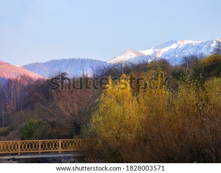 Autumn landscape, trees and mountains