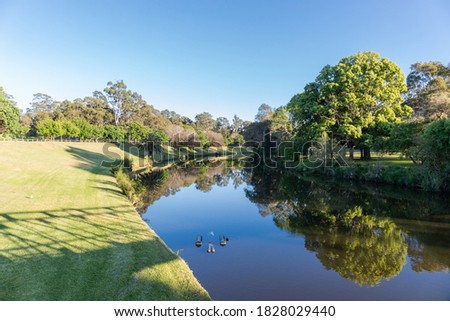 Parramatta River along Parramatta Park in the morning. Royalty-Free Stock Photo #1828029440