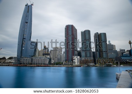 Panoramic view of Sydney Harbour and City Skyline of Darling Harbour and Barangaroo Australia
