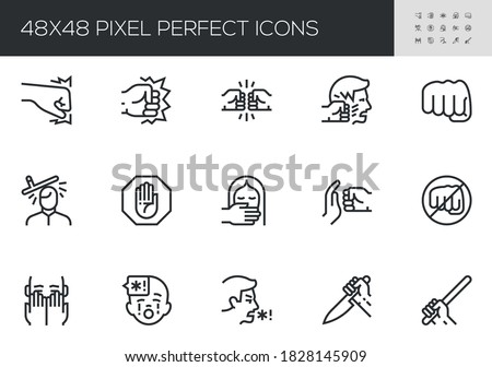 Set of Violence Vector Line Icons. Domestic Abuse, Child Abuse, Victim of Violence. Fight, Hit, Assault. Editable Stroke. 48x48 Pixel Perfect. Royalty-Free Stock Photo #1828145909