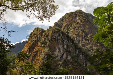 View of the mountains near Aguas Calientes, surrounded by the tropical jungle, next to Machu Picchu, Peru.