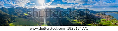 Tegernsee lake in the Bavarian Alps. Aerial Panorama Mountain View. Autumn. Germany