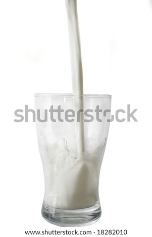 Milk being splashed out from a glass on white background