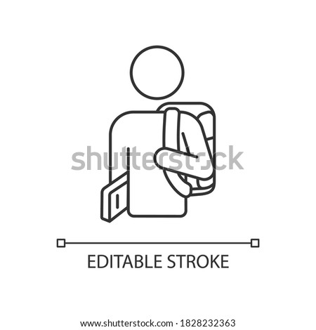Freshman pixel perfect linear icon. Ninth grade student. High school pupil with rucksack. Thin line customizable illustration. Contour symbol. Vector isolated outline drawing. Editable stroke Royalty-Free Stock Photo #1828232363