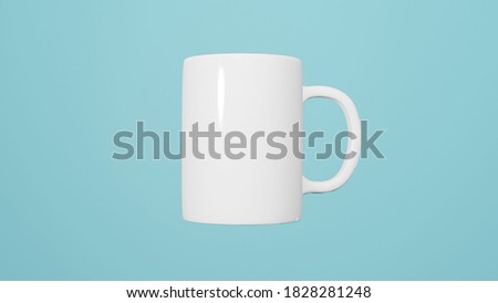 Realistic white Mug isolated on light blue background, Template for Mock Up