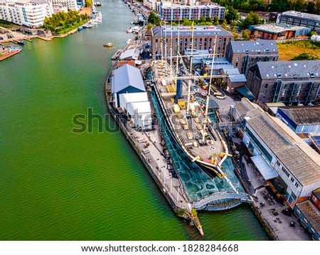 Aerial panorama of Bristol with SS Great Britain ship, UK Royalty-Free Stock Photo #1828284668