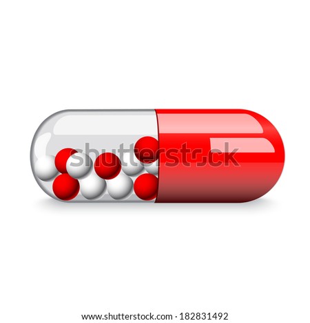 Red medical pill 3D. Vitamins. Isolated on white background