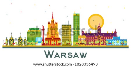 Warsaw Poland City Skyline with Color Buildings Isolated on White. Vector Illustration. Business Travel and Tourism Concept with Modern Architecture. Warsaw Cityscape with Landmarks.