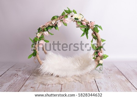 newborn photography wooden props of boy and girl Royalty-Free Stock Photo #1828344632