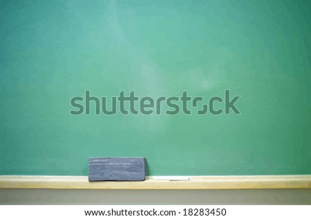 Chalkboard with eraser and chalk, horizontal. VECTOR.