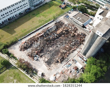 Aerial Photo of Building Burnt Site After Effects Factory Warehouse Burnt Down Fire
