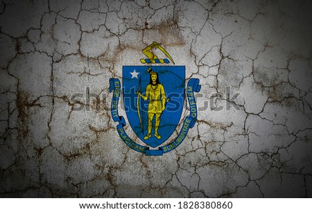 Flag Of Massachusetts. Retro style on the cracked wall.