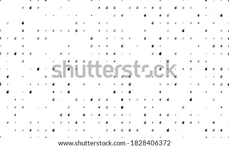 Seamless background pattern of evenly spaced black apple symbols of different sizes and opacity. Vector illustration on white background