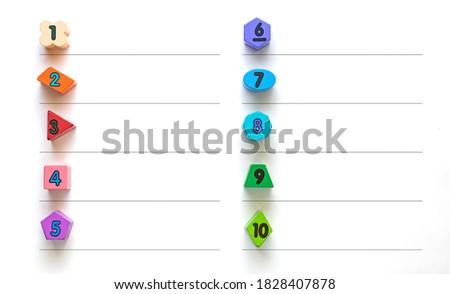 Colorful number blocks in different shapes with rules between them. Can be used for illustration and background of ordered list.