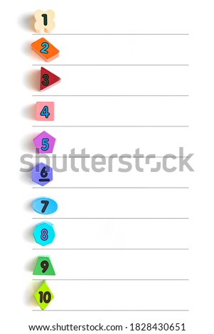 Colorful number blocks in different shapes with rules between them. Can be used for illustration or background of ordered list.