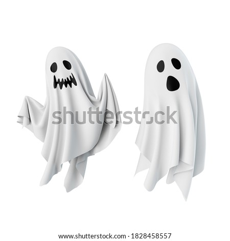 3d render, textile ghost character clip art set, isolated on white background