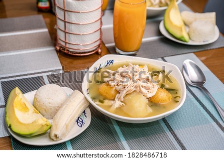 plate of food, ajiaco in the city of bogota, typical food of the center of colombia, popular food of the central colombian region