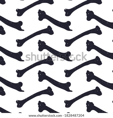 Vector seamless horror pattern for Helloween. Animal or human bones. Black silhouette on white background.