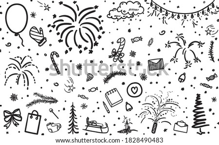 Holiday background. Hand drawn christmas elements. Abstract holiday pattern. New Year