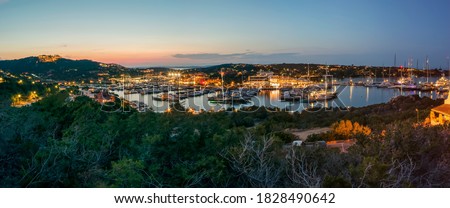 Panoramic sunset at Porto Cervo, Costa Smeralda, Olbia-Tempio - Sardinia Royalty-Free Stock Photo #1828490642