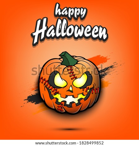 Happy Halloween. Template baseball design. Baseball ball in the form of a pumpkin on an isolated background. Pattern for banner, poster, greeting card, flyer, party invitation. Vector illustration