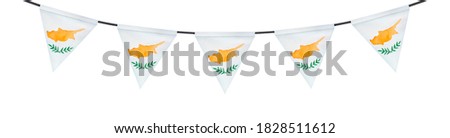 Festive garland with triangular flag of Cyprus. Hand painted watercolour graphic illustration on white, cutout clip art detail for banner, greeting card, wallpaper, invitation template, poster, print.