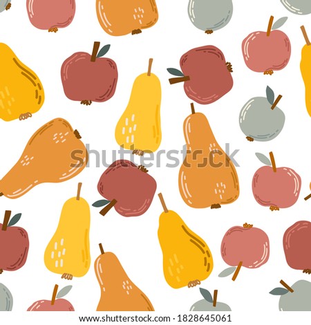 Seamless pattern with autumn leaves, branches and berries. Vector