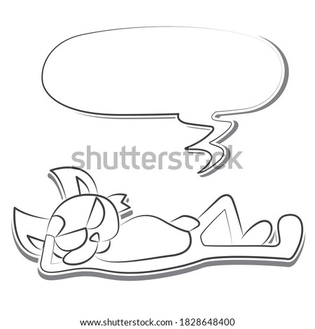 Cartoon sleeping cat sticker with talk balloon on black and white background