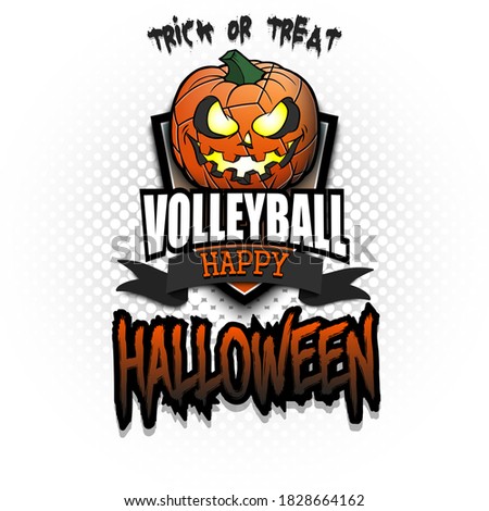 Happy Halloween. Template volleyball design. Logo volleyball ball in the form of a pumpkin on an isolated background. Pattern for banner, poster, greeting card, party invitation. Vector illustration