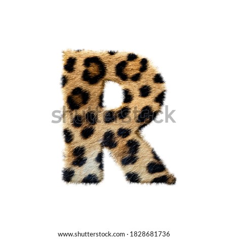 "R" uppercase letter on white leopard fur texture