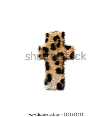 "t" lowercase letter on white leopard fur texture
