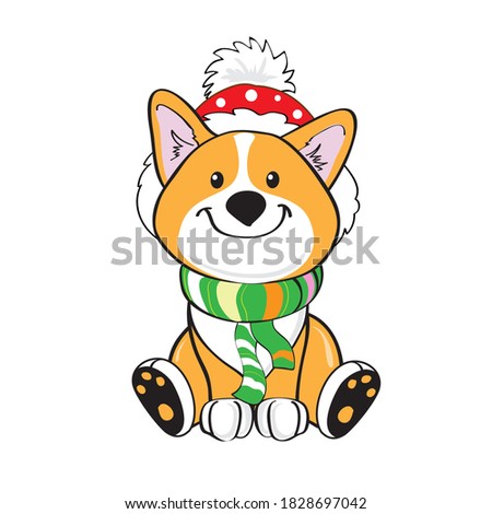 Christmas corgi dog on a white background isolated. Vector cartoon illustration