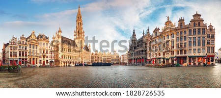 Brussels - panorama of Grand place at sunrise, Belgium Royalty-Free Stock Photo #1828726535