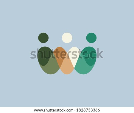 Abstract crown people colorful logo icon design minimal style illustration. Family teamwork coworking emblem sign symbol logotype. Royalty-Free Stock Photo #1828733366