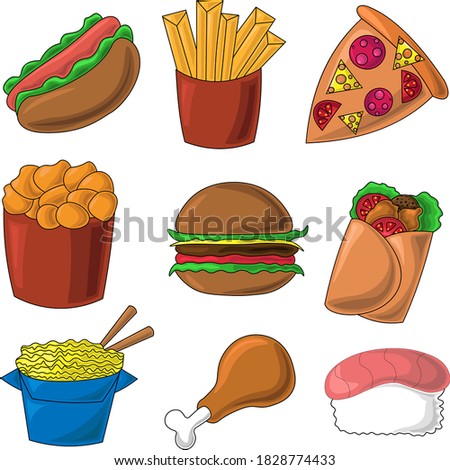 Color icons on the theme of fast food