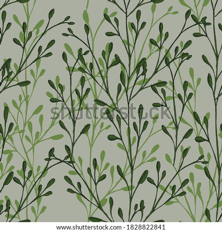 Seamless vector pattern with silhouettes of herbs. Eco-design, ecological style. Print design for wallpapers, textile, fabric, wrapping gifts, ceramic tiles