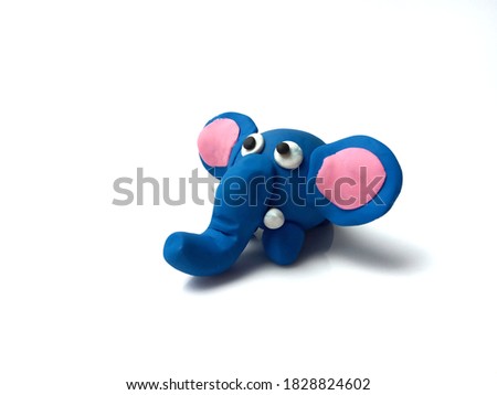 plasticine of cute blue èlephant cartoon isolated on white background.