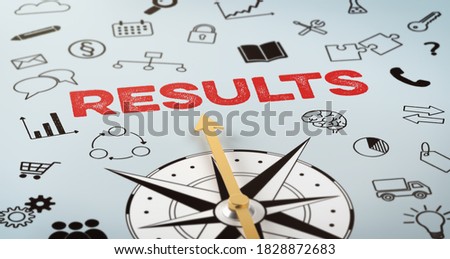 A compass with text and icons - Results Royalty-Free Stock Photo #1828872683