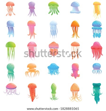Jellyfish icons set. Cartoon set of jellyfish vector icons for web design