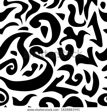 Seamless pattern of black doodle elements of free form on a white background, vector illustration for design and creativity