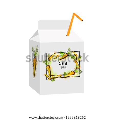 A bag of Carrot juice. Bag of milk. Vector illustration