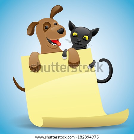 Vector illustration for your text. Cat and dog.