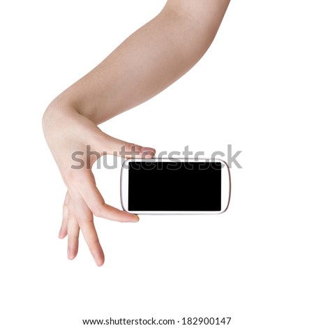 isolated woman hand holding the phone tablet touch computer gadget